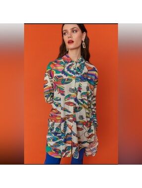 Jayley Collection Havana Silk Blend Shirt Dress Size S/M NEW